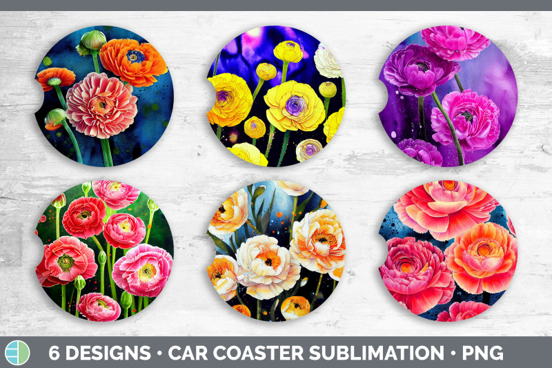 ranunculus-flowers-car-coaster-sublimation-designs-bundle