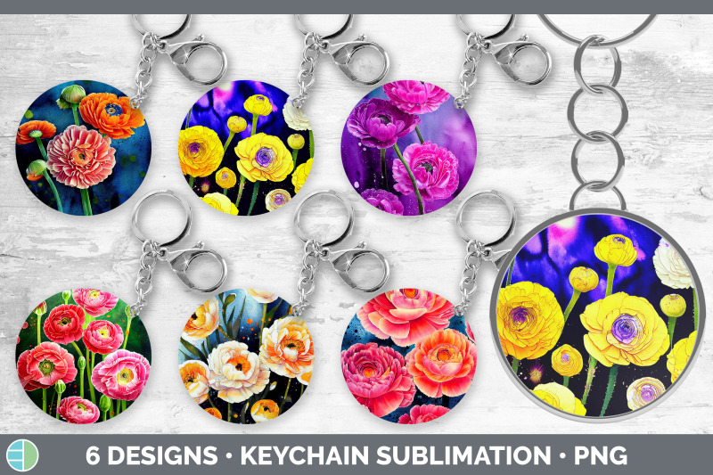 ranunculus-flowers-keychain-bundle-keyring-sublimation-designs