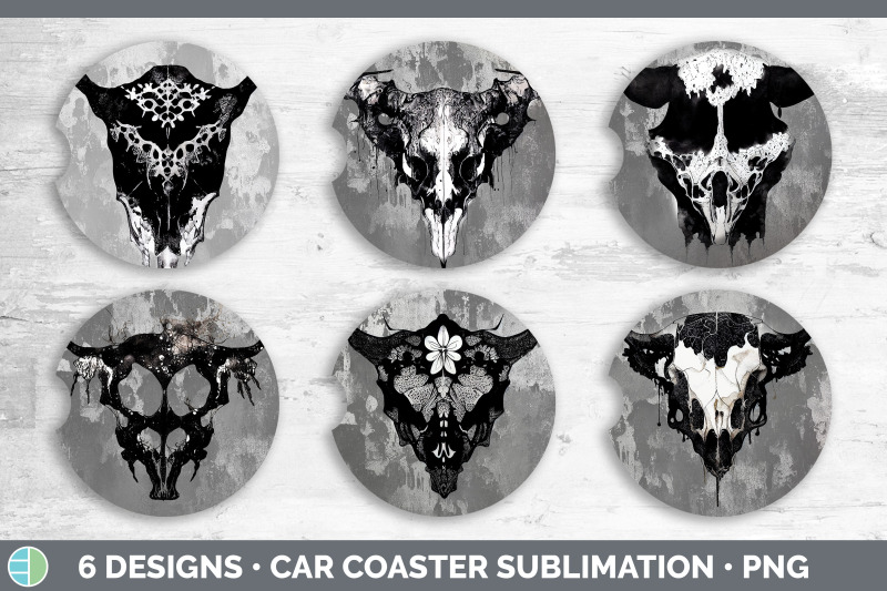 cow-skull-car-coaster-sublimation-designs-bundle