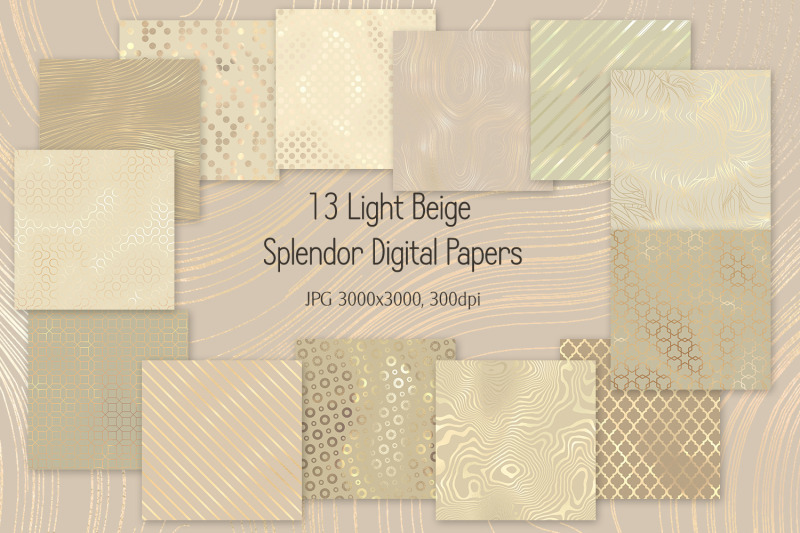 set-of-13-light-beige-splendor-digital-papers-luxurious-metallic