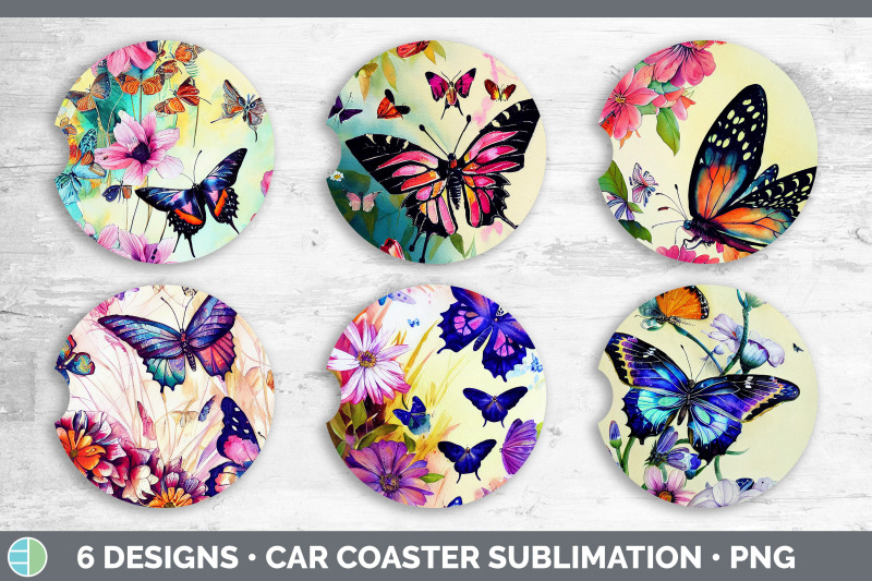 butterflies-car-coaster-sublimation-designs-bundle