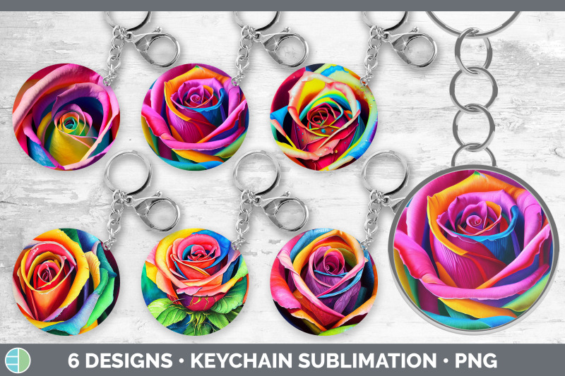 rainbow-roses-keychain-bundle-keyring-sublimation-designs