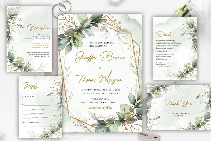 boho-eucalyptus-greenery-folaige-faux-gold-frame-wedding-invite-meira