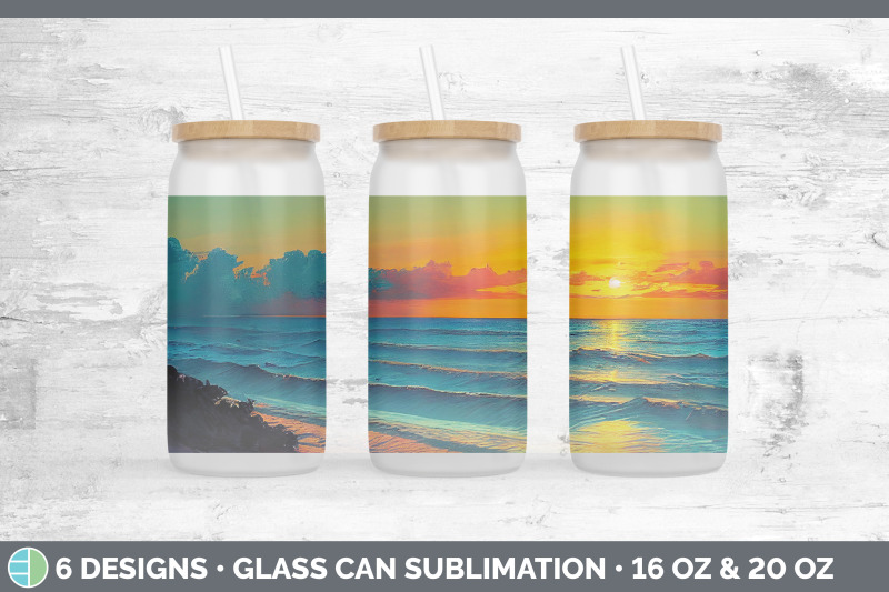 beach-sunset-glass-can-sublimation-beer-mason-jar