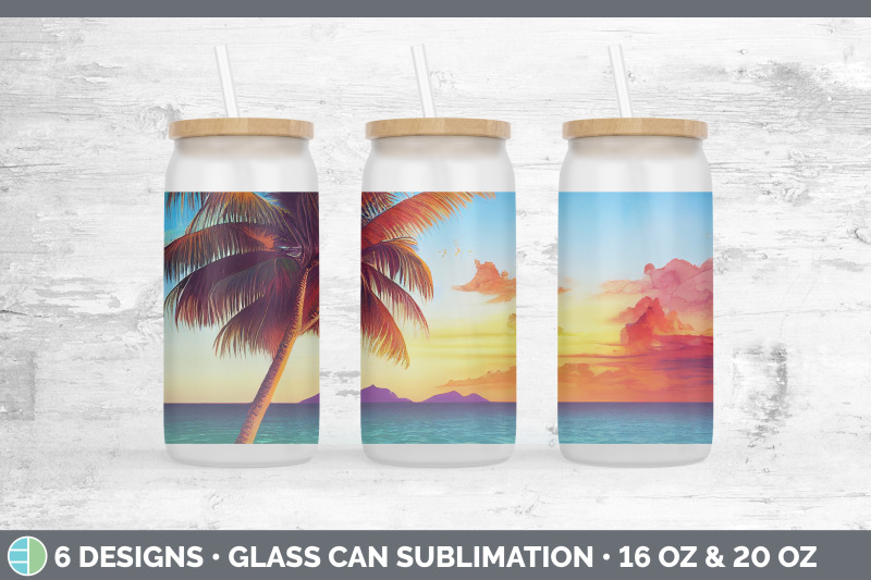 beach-sunset-glass-can-sublimation-beer-mason-jar