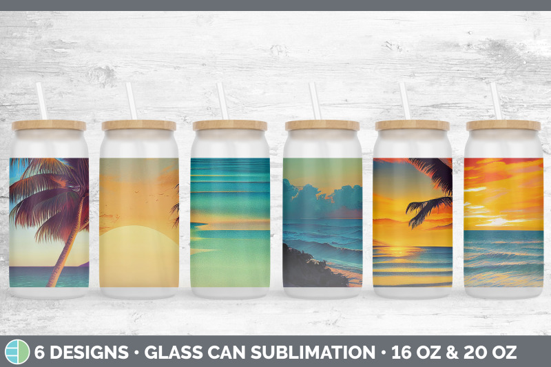 beach-sunset-glass-can-sublimation-beer-mason-jar