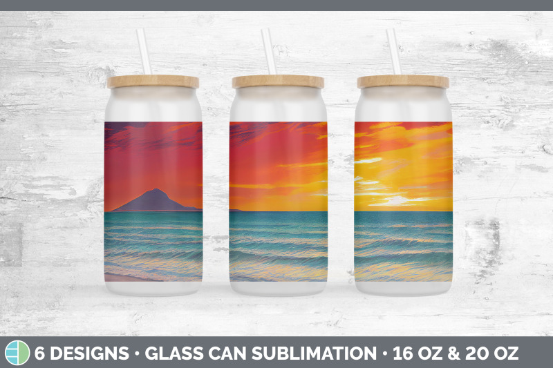 beach-sunset-glass-can-sublimation-beer-mason-jar