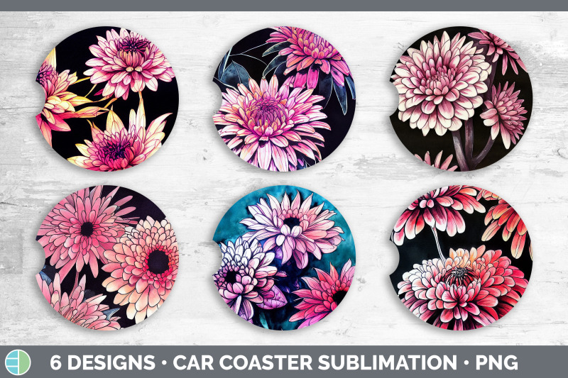 chrysanthemums-car-coaster-sublimation-designs-bundle