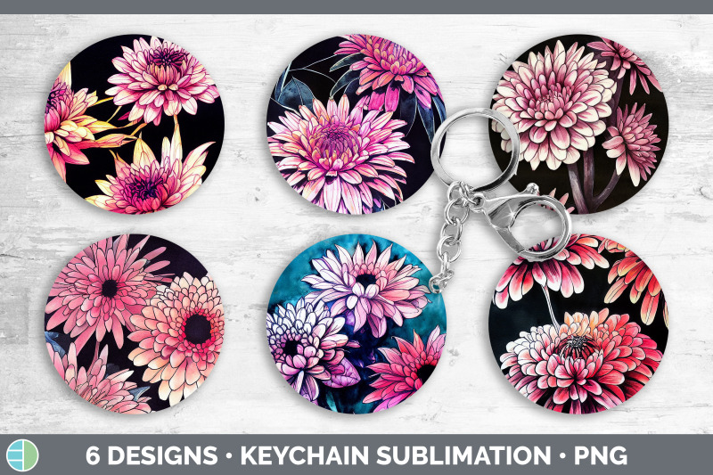 chrysanthemums-keychain-bundle-keyring-sublimation-designs