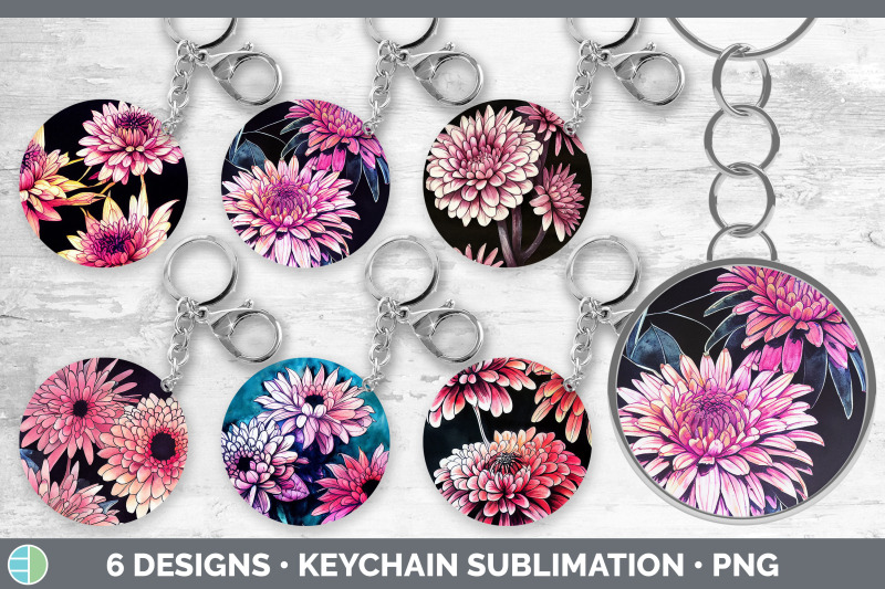 chrysanthemums-keychain-bundle-keyring-sublimation-designs