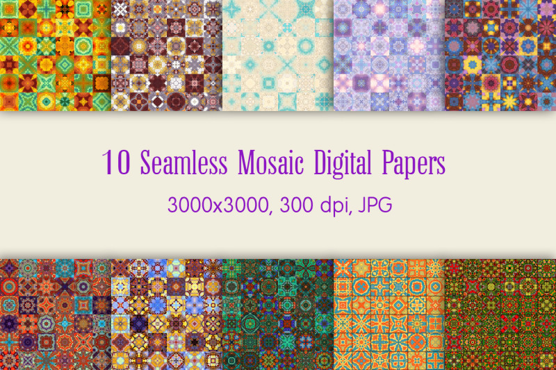 set-of-10-seamless-mosaic-digital-papers-continuous-tiled-pattern-ba