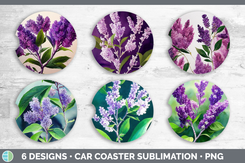 lilacs-car-coaster-sublimation-designs-bundle