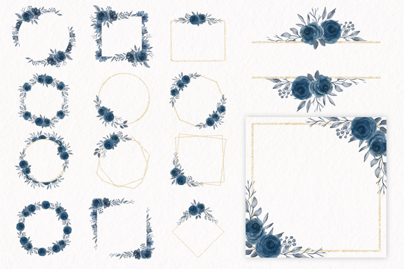 blue-watercolor-floral-with-gold-glitter