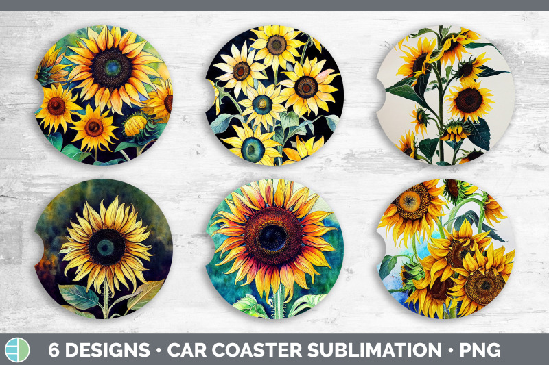 sunflowers-car-coaster-sublimation-designs-bundle