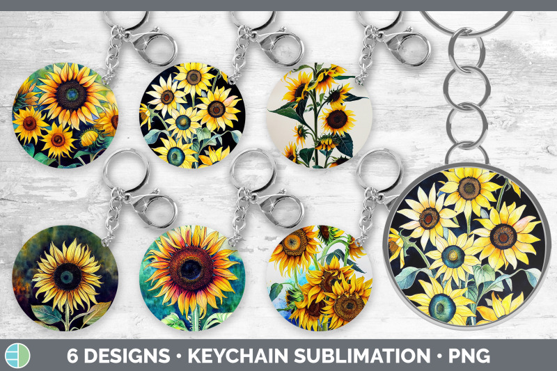 sunflowers-keychain-bundle-keyring-sublimation-designs