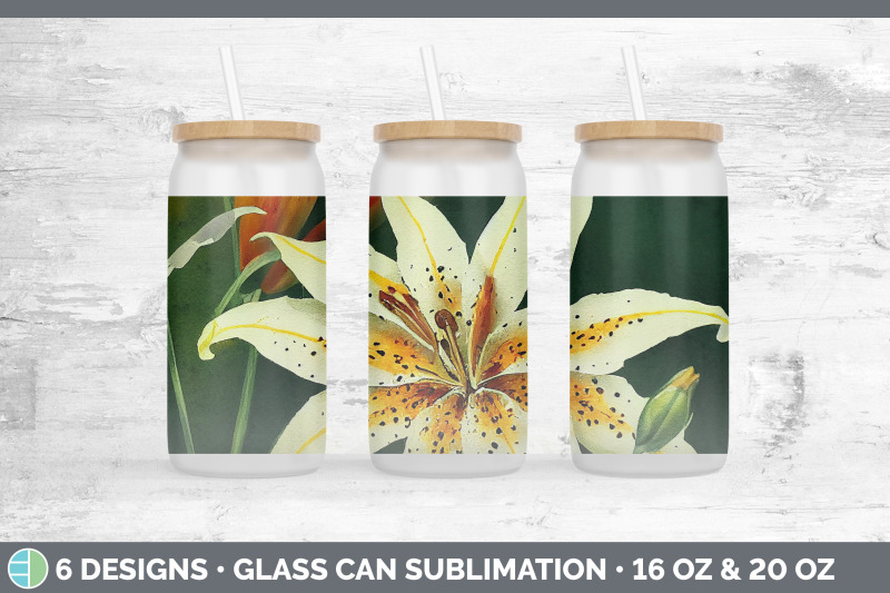 lilies-glass-can-sublimation-beer-mason-jar