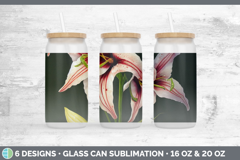 lilies-glass-can-sublimation-beer-mason-jar