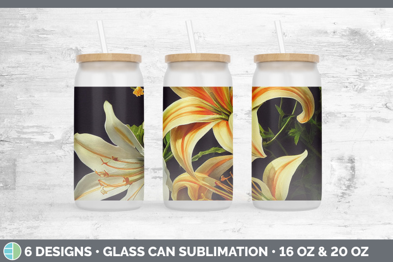 lilies-glass-can-sublimation-beer-mason-jar