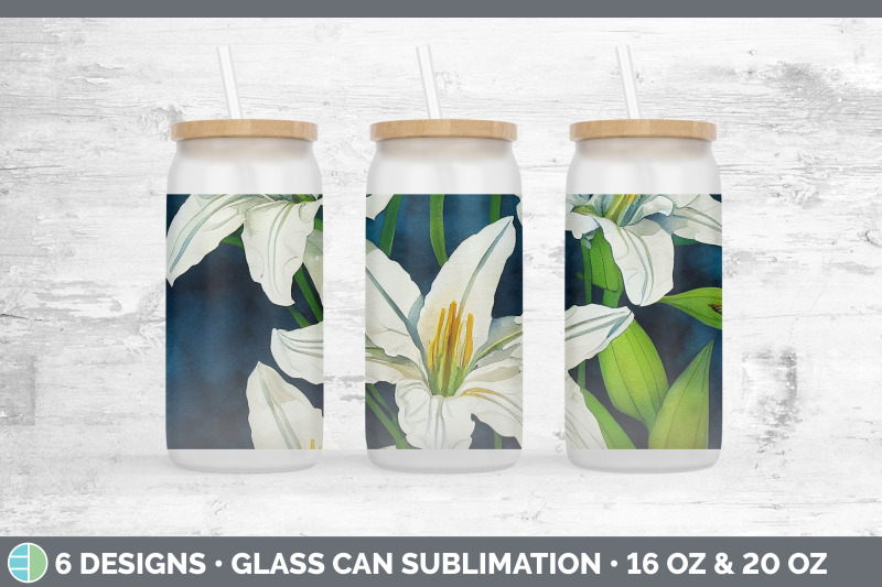 lilies-glass-can-sublimation-beer-mason-jar