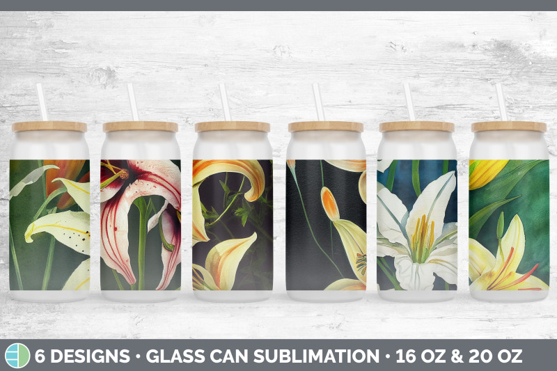 lilies-glass-can-sublimation-beer-mason-jar