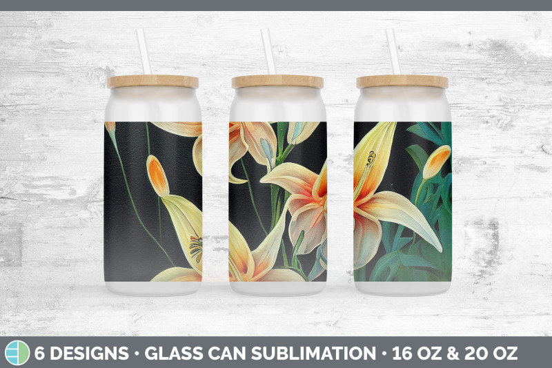 lilies-glass-can-sublimation-beer-mason-jar