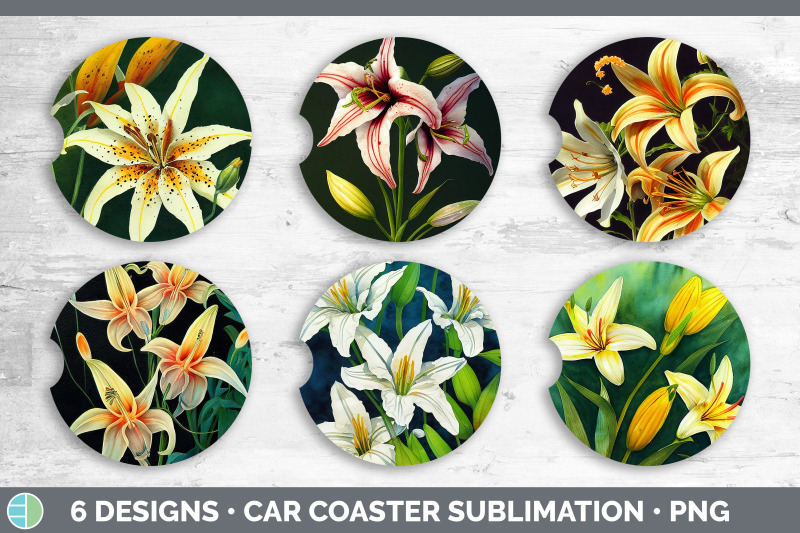 lilies-car-coaster-sublimation-designs-bundle