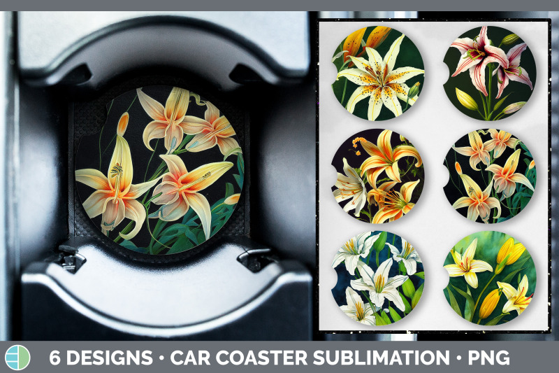 lilies-car-coaster-sublimation-designs-bundle