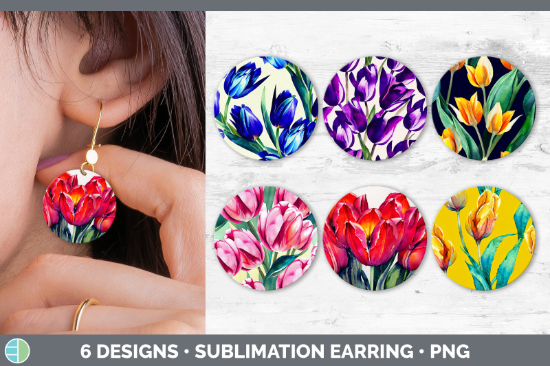 tulips-round-earring-sublimation-designs-bundle