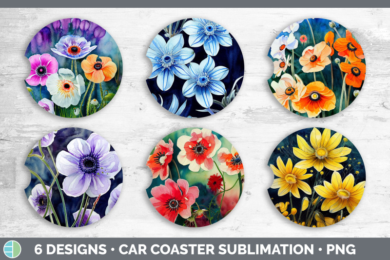 anemones-car-coaster-sublimation-designs-bundle