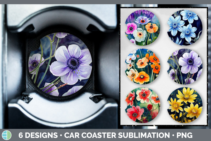 anemones-car-coaster-sublimation-designs-bundle