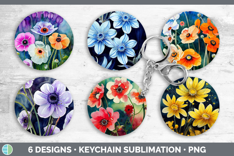 anemones-keychain-bundle-keyring-sublimation-designs