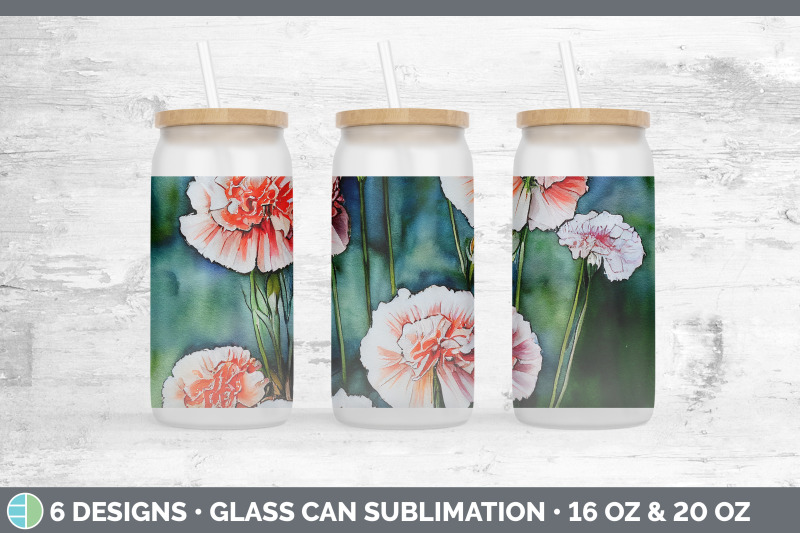 carnations-glass-can-sublimation-beer-mason-jar