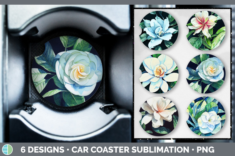 gardenias-car-coaster-sublimation-designs-bundle