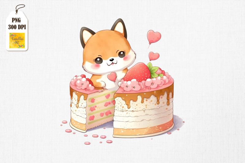 cute-shiba-inu-loves-cake-clipart