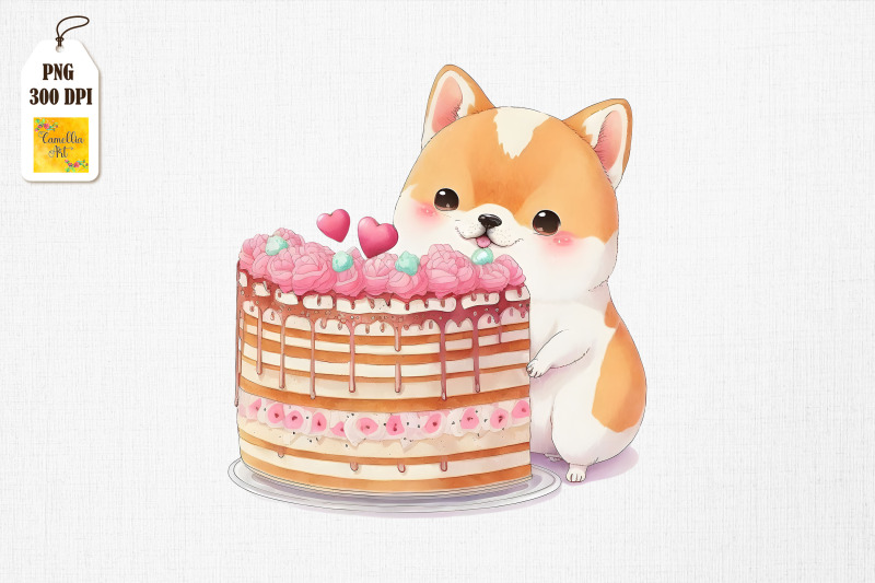 cute-shiba-inu-loves-cake-clipart-2