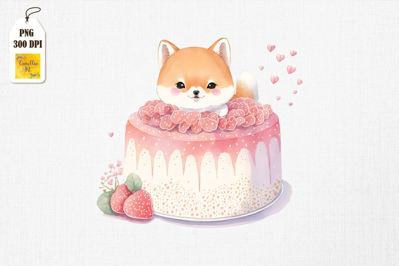 cute-shiba-inu-loves-cake-clipart-5