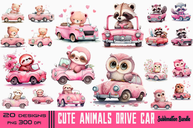 cute-animals-drive-car-valentine-bundle