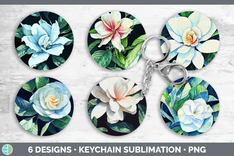 gardenias-keychain-bundle-keyring-sublimation-designs