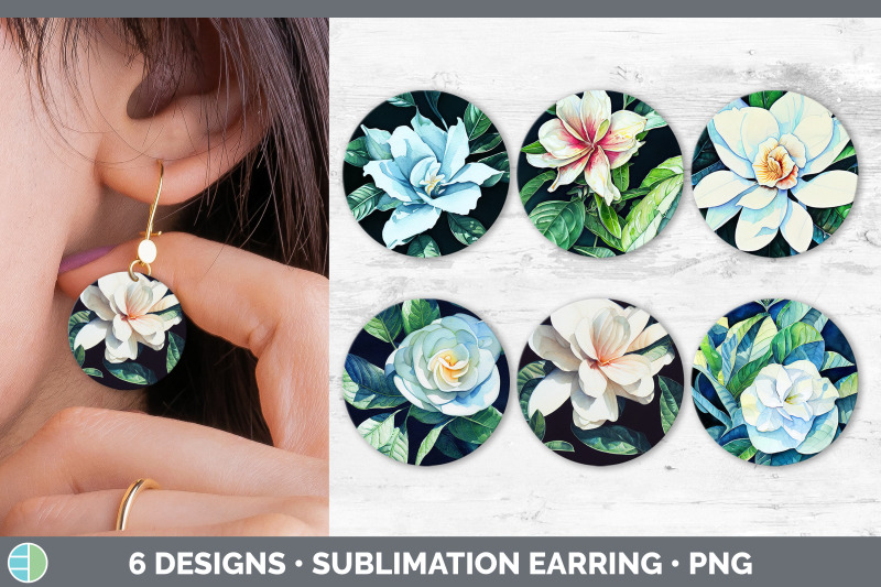 gardenias-round-earring-sublimation-designs-bundle