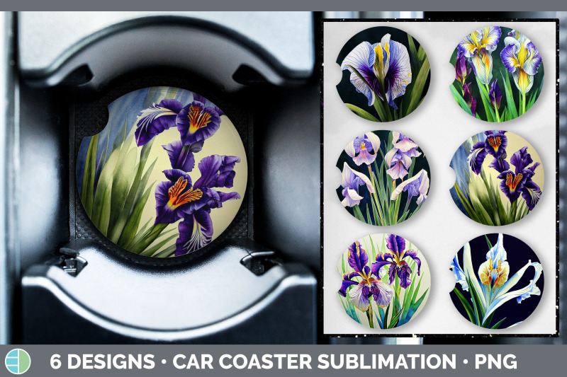 irises-car-coaster-sublimation-designs-bundle