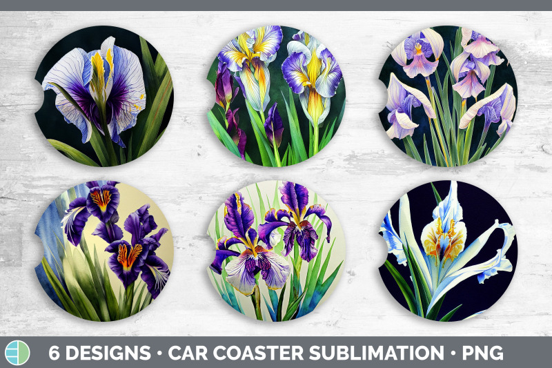 irises-car-coaster-sublimation-designs-bundle