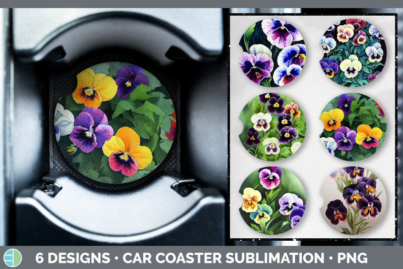 pansies-car-coaster-sublimation-designs-bundle