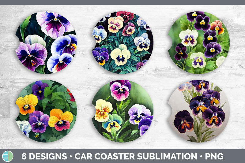 pansies-car-coaster-sublimation-designs-bundle