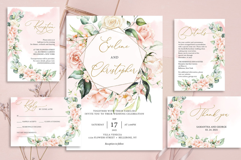 boho-blush-pink-roses-floral-wreath-gold-wedding-invitation-rozy