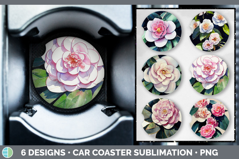 camellias-car-coaster-sublimation-designs-bundle