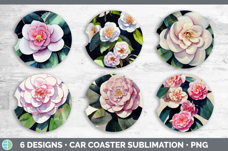 camellias-car-coaster-sublimation-designs-bundle