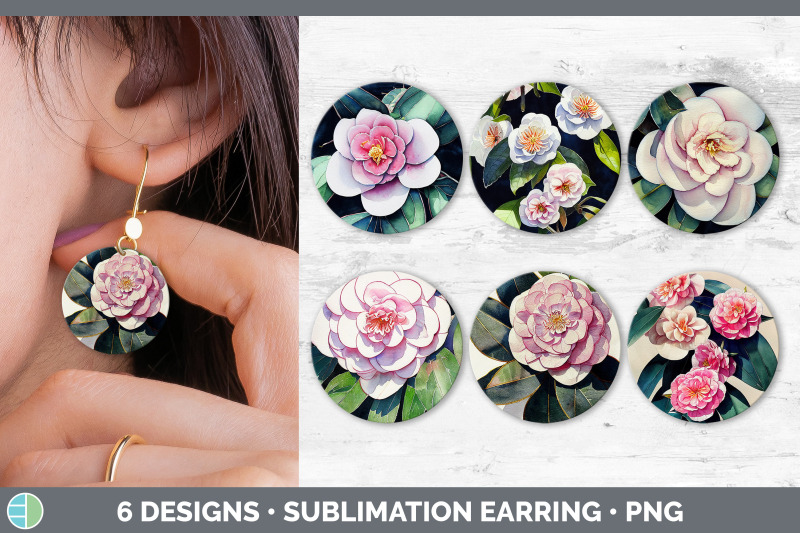 camellias-round-earring-sublimation-designs-bundle