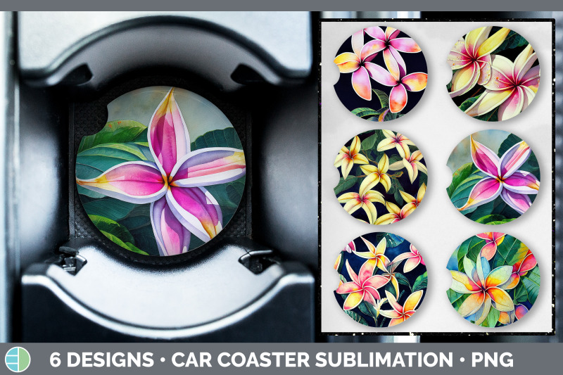 plumerias-car-coaster-sublimation-designs-bundle