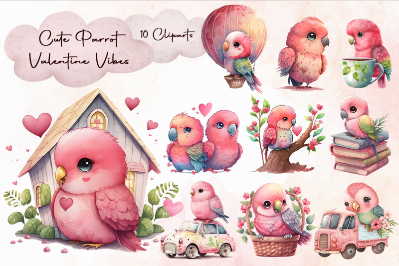 cute-valentine-parrot-cliparts-bundle