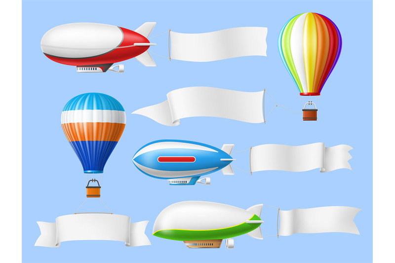 advertising-banners-dirigibles-flying-retro-airships-hot-air-balloon